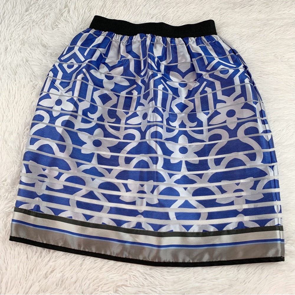 Ostwald Helgason blue striped floral silk blend pull on‎ skirt elastic waist
